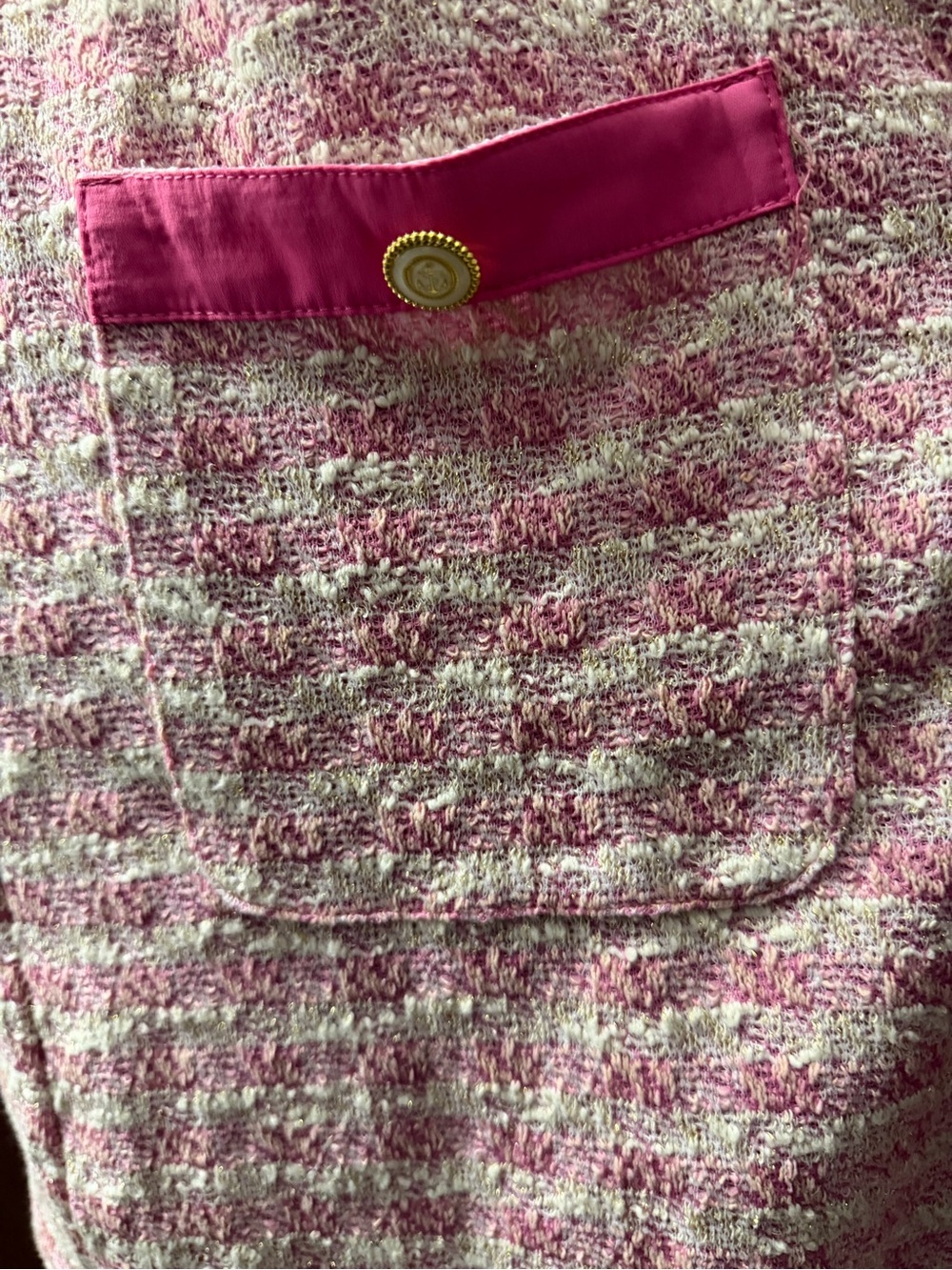NWT Entro Pink Tweed Bow Mini Dress Gold Anchor Buttons M - Picture 4 of 10